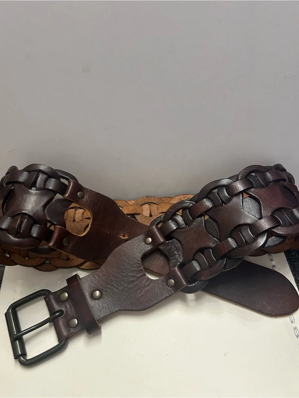 Wide Genuine Leather Interlocking Chain Belt S Equal Hands Allison